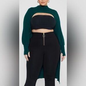 Womens green cutout ribbed knit sweater. NWT